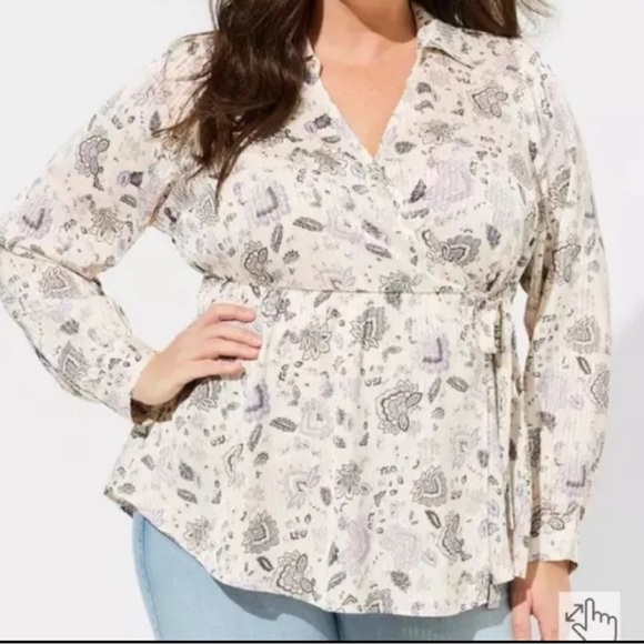 Torrid Fortune Paisley Dew Striped Satin Collared Surplice Blouse - Picture 1 of 7